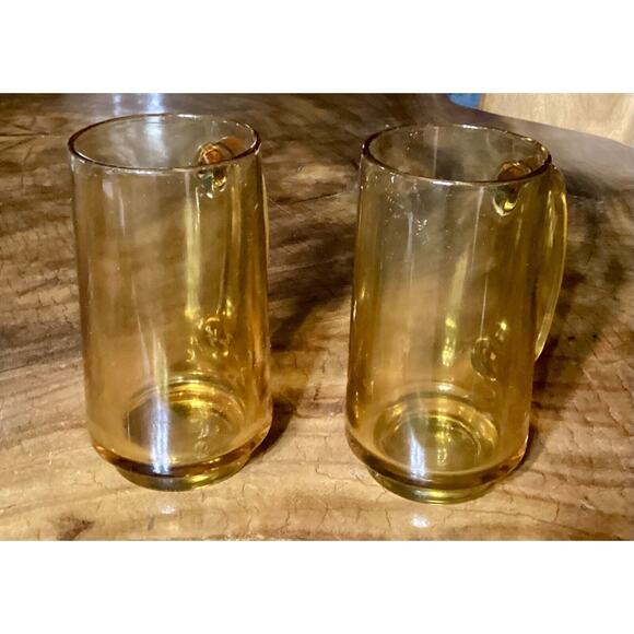 Set of 2 Vintage Hazel Atlas Amber Glasses Beer Mug Stein - Picture 4 of 7